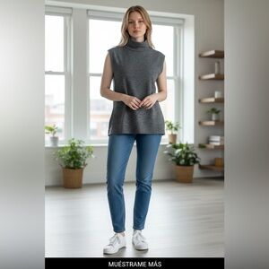 Zara Gray Sleeveless Turtleneck Blouse